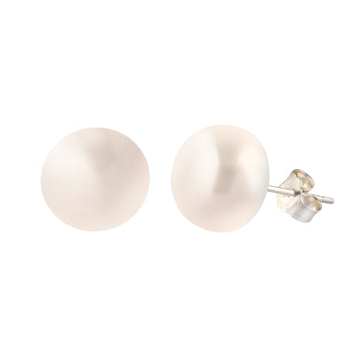 Aretes 12 mm Perlas Cultivadas Color Blanco con Poste Plata .925