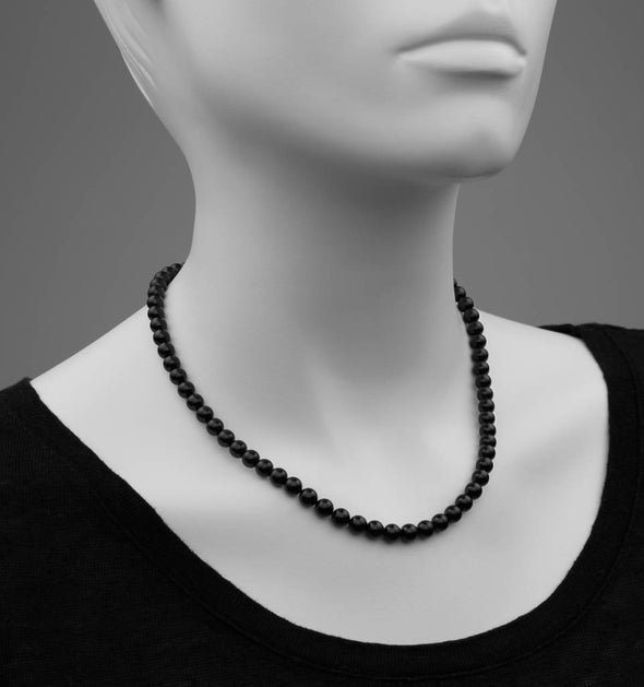 6 mm Collar Negro con Broche Plata .925